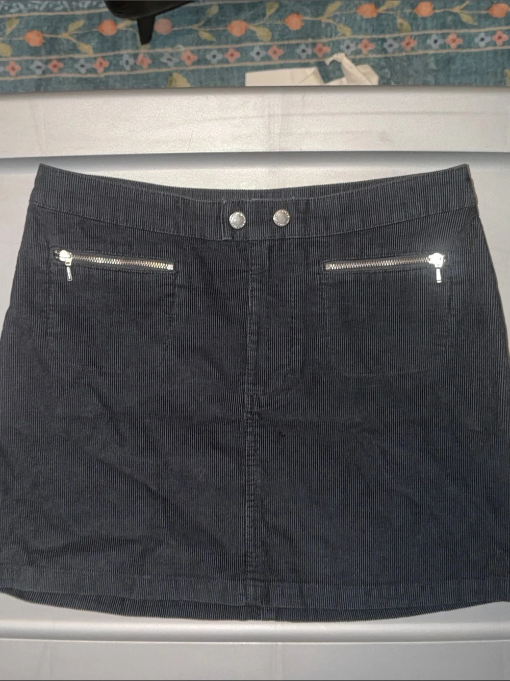 Abercrombie & Fitch Black Corduroy Mini Skirt with Silver Zippers